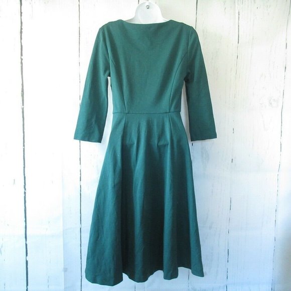 Boden Irene Ponte Knit Dress US 6 UK 10 Green Fit Flare 3/4 Sleeve J0024 - Picture 5 of 8